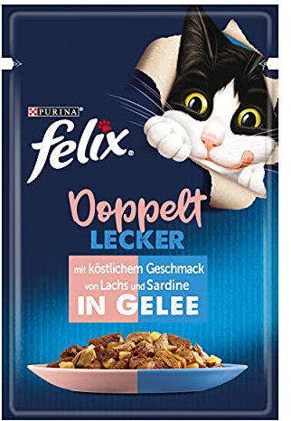 FELIX So gut wie es aussieht Doppelt Lecker Katzenfutter nass in Gelee, mit Lachs & Sardine, 26er Pack (26 x 85g)