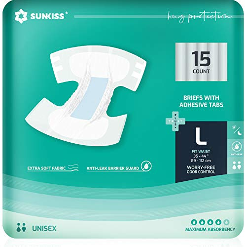 SUNKISS TrustPlus Pañales Incontinencia para Adultos, Bragas Absorbentes con Ddhesivos para Ancianos, Hombres y Mujeres, Unisex, Máxima absorción, Protección Contra Fugas, Talla L, 60 Unidades