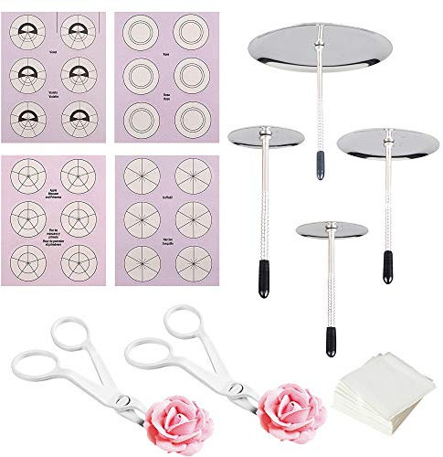 Woohome 8 PCS Cake Decorating Supplies - 4 Size Flower Nails, 2 Lifters, Scale Sticker and Lifter Paper for Icing Decoration