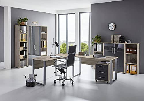 moebel-dich-auf Büromöbel-Set TABOR PRO 5 – Komplettbüro modern mit Schreibtisch & großzügigem Stauraum Sonoma Eiche anthrazit Hochglanz
