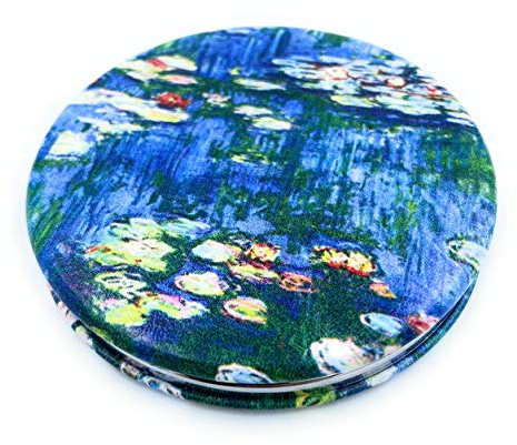 Aeisage Small Handbag Mirror Compact Mirror for Girls Purse Mirror Folding Pu Leather Floral Compact Claude Monet Water Lilies Unique Gift for Sister