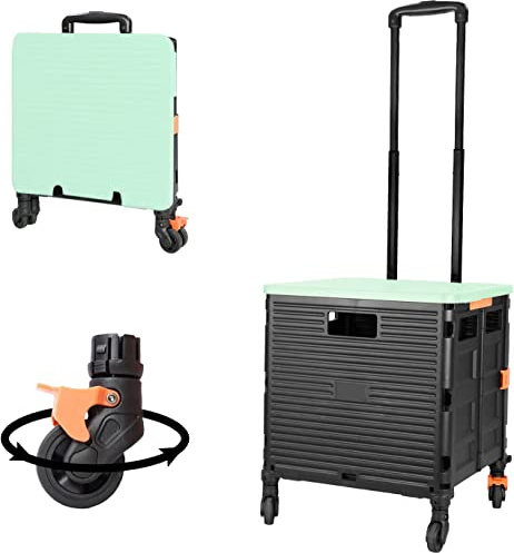 Faltbarer Einkaufswagen 99L mit Deckel, 360°-Drehräder | 45kg Tragkraft, verstellbarer Eisengriff, TPE-Verschleißräder, Hinterradbremsen, faltbar, Einkauf/Büro/Camping, Grün