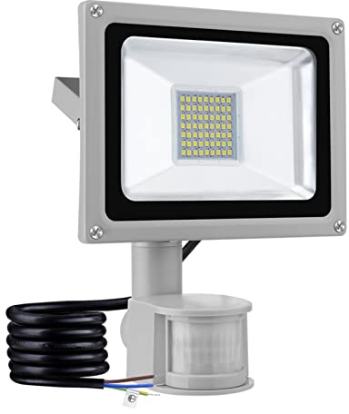 30W LED Floodlight PIR, 2400LM Outdoor LED Flood Light with Motion Sensor, IP65 Waterproof Smart Street Lighting 6500K Daylight White Security Lights for Backyard Garden Garage Yard