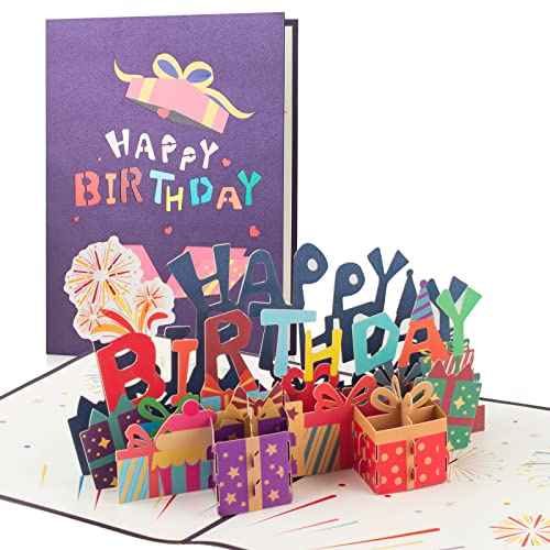 Leenou Biglietto Auguri Compleanno, Fatto a Mano Biglietto 3D Pop up, happy birthday card regalo di compleanno Biglietti di auguri per i tuoi parenti, amici e amantibusta inclusa (happy birthday)