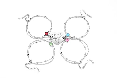 PiercingJak 2-4 Stücke Freundschaftsarmband mit Gravur Herz Puzzle-Anhänger Strass Edelstahl Armkette Liebe Freundschaft Armbänder Personalisierte Geschenke für BFF Partner Familie Paare