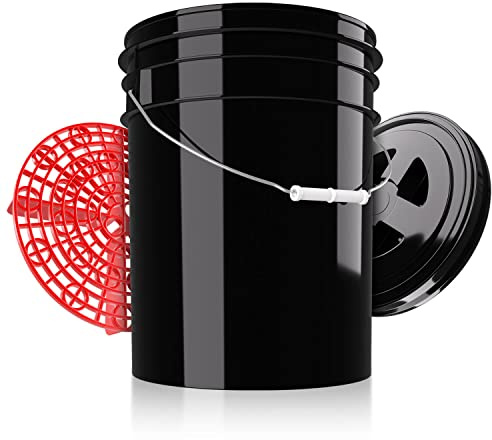 chemicalworkz Performance Bucket Auto Wascheimer 5GAL/19L (schwarz) mit Deckel & Schmutzsieb + kompatibel The Detail Guardz - Dirt Lock & Scrub Wall, Dirt Trap Schmutzfalle, Gamma Lid