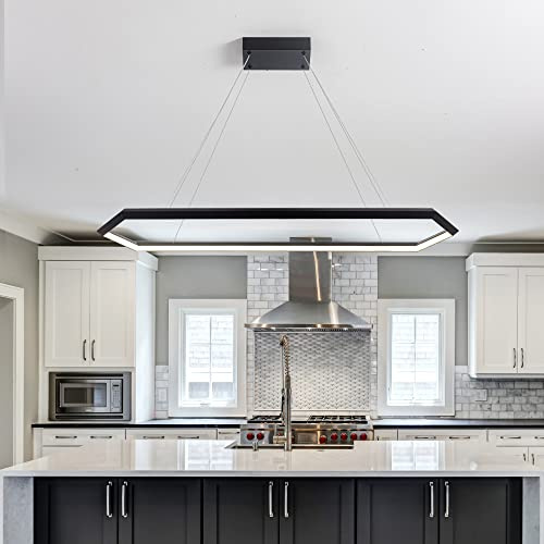 WELAKI Black LED Pendant Light Fixture, Dimmable LED Pendant Light Kitchen Island, 6000K Adjustable Hanging Lamp for Kitchen Island, Bedroom, Dinning Room, Living Room