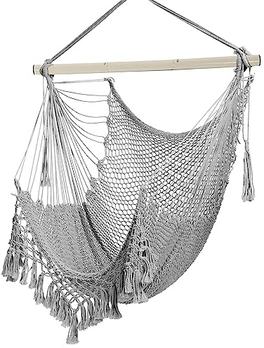Hängesessel Hängestuhl Aus Weichem Baumwollseil Mit Hochbelastbarer Metallstange,Geeignet Indoor Outdoor Garten Balkon，Belastbar bis 150 kg