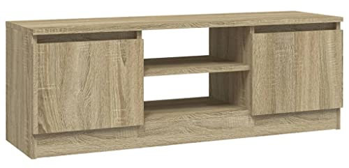 vidaXL Meuble TV avec Porte, Armoire de Télévision avec 2 Compartiments et Étagères, Meuble Télé avec Rangement Salon, Moderne, Chêne Sonoma Bois d'Ingénierie