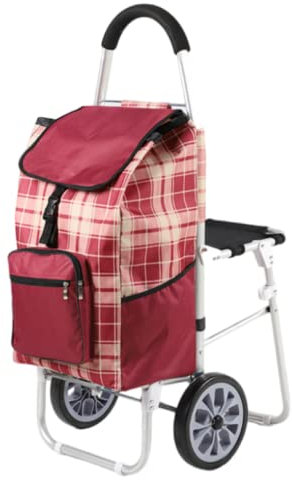 MILIPA Carrelli Della spesa Chariot de Tige de Traction de Caddie d'alliage d'aluminium avec Le Caddie de siège avec Le Sac étanche et Le Chariot de ménage de Chaise Resistente