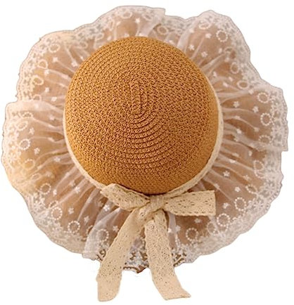Volicph Flickor barnhalmhatt flicka sommar solhatt mjuk halmhatt strand solskydd hatt flicka resa solhatt baby sommar stråhatt, Spets rosett khaki, 10-18 Jahre
