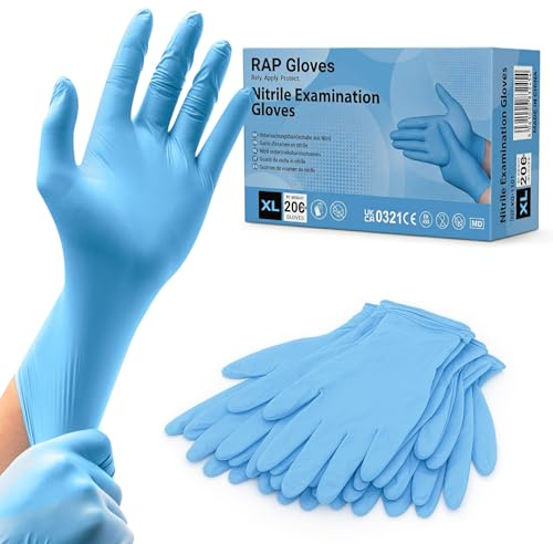 RAP Blue Nitrile Gloves XL 200 Pack Powder Free Latex Free Food Safe | Tear resistant examination grade, textured fingertips, ambidextrous, for care, catering, cleaning, salon, DIY and trade