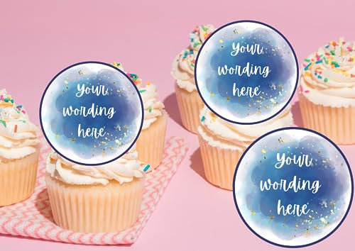 edible 20 x Personalised cupcake toppers uncut - blue -Any occasion/Any wording - hen/baby shower/retirement/birthday etc (wafer paper)