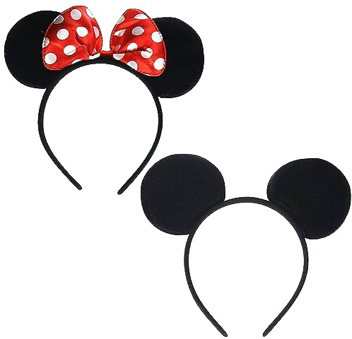 Navoys Black Minnie Mouse Ears Headband with Red Polka Dot Bow – Cartoon Fancy Dress Headband, One Size Costume Accessory for Parties & Cosplay