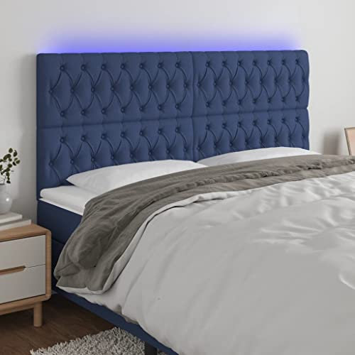 Youuihom Wandkissen Wandpaneele Gepolstert Schlafzimmer-Kopfteil LED Kopfteil Blau 200x7x118/128 cm Stoff Geeignet für Wohnzimmer, Schlafzimmer, Gästezimmer