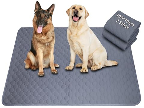 2 Stück Waschbar Haustier-Urinunterlage, für Hunde, Reisen, 100*70cm, Grau | Super Saugfähig, Wasserdicht, hundeklo für zuhause inkontinenzunterlagen, Urinierunterlagen für Hunde