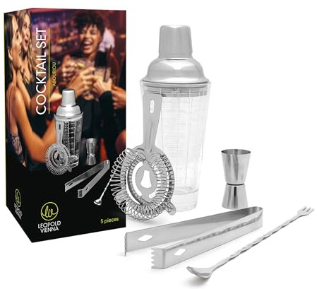 Leopold Vienna - Abouriou 5-teiliges Geschenkset (Shaker, Pipette, Sieb, Zange, Löffel) - Geschenkset