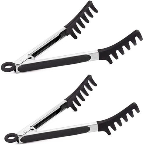 Lot de 2 pinces à pâtes en silicone en acier inoxydable pour la cuisine pour poêles antiadhésives barbecue résistant à la chaleur Pointe forte adhérence