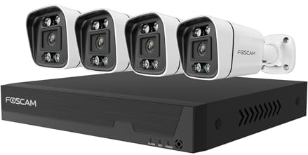 Foscam FN9108E B4 2T (weiß, 8 Kanal Netzwerk-Videorekorder FN9108E, 4X V5EP Überwachungskamera)