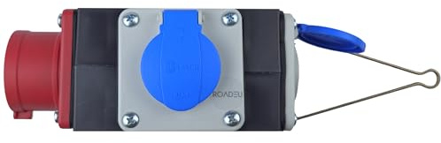 RoadEu - Adapter 380V auf 230V - 16A Baustromverteiler mit CEE Stecker und Schuko Ausgängen - Stromverteiler 380V und 230V - CEE-Stecker 16A und 3X 16A Dosen