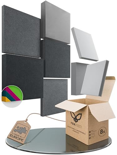 FENNEXT® Schallabsorber Akustikpaneele [8 Stk.] für spürbar reduzierte Geräusche I Modernes Akustikbild aus Quadrat Akustikplatten I Unbedenkliche Wand Paneele hergestellt in der EU I 3D Panels