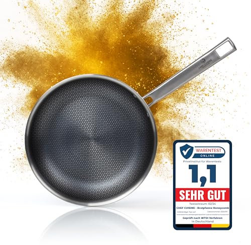 CHEF CUISINE Bratpfanne 24 cm mit Honeycomb Beschichtung ganz ohne anhaften – Edelstahl mit kratzfester Antihaft-Beschichtung in Wabenstruktur & Aluminiumkern – alle Herdarten inkl. Induktion