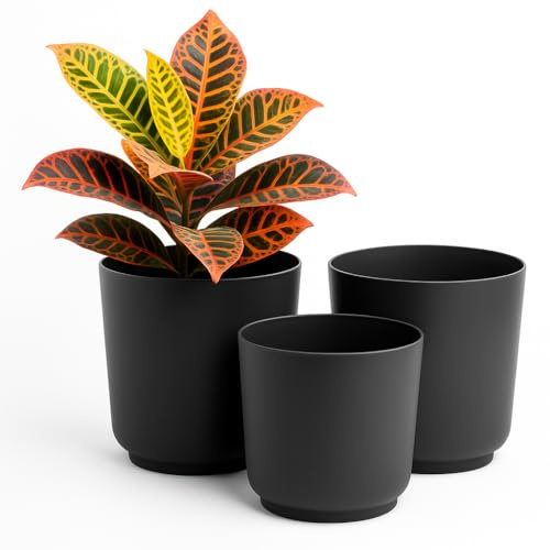 Home Garden Ornaments – Luna Übertopf 3er-Set Aus Kunststoff, Moderner Blumenübertopf & Blumentopf Für Innenräume, Matt, Ohne Abflusslöcher (Anthrazit, 13/15/17 cm)