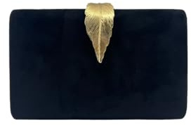 MODELISA - Bolso Clutch Cartera De Mano Hoja Cadena Hombro Fiesta Noche Boda Evento Novia Mujer (Negro)