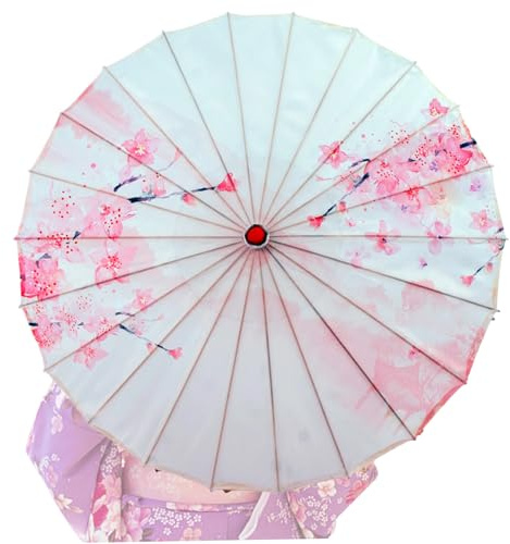 Parapluie japonais pêche cerise fleur parapluie de papier huilé classique pour femmes Art chinois Silk traditionnel parasol de bambou asiatique pour les costumes Han, photo, 32 po, parapluie papier