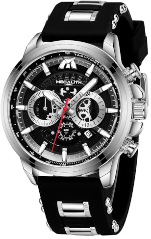 MEGALITH Herren Uhren Chronographen Armbanduhr: Analog Wasserdicht Herrenuhr mit Datum Leuchtend - Stilvoll Groß Quarzuhr Geschenke für Sportlich Männer Jubiläum Geburtstag