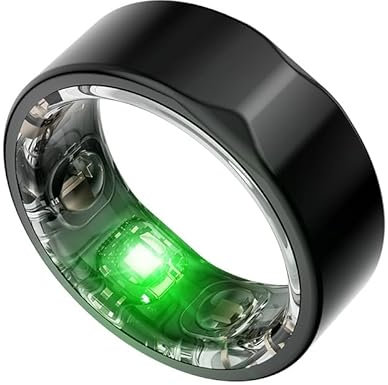 Synqlux Smart Titanium Ring for Health and Fitness Tracking, monitoraggio glicemia, V02, Oxygen SPO2, temperatura corporea, unisex (nero, 8 (diametro anello 18,2 mm)