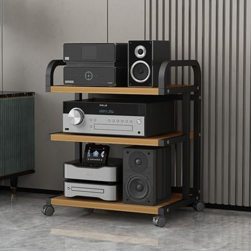 ILOOXI HiFi Rack Aus Holz, 3/4/5 Etagen HiFi-Rack-AV-Regal, AV-Medienständer, Audio Rack HiFi Regal, Audio-/Video-Komponentenschrank Mit Rädern(Black Walnuts,3 Tier 65cm)