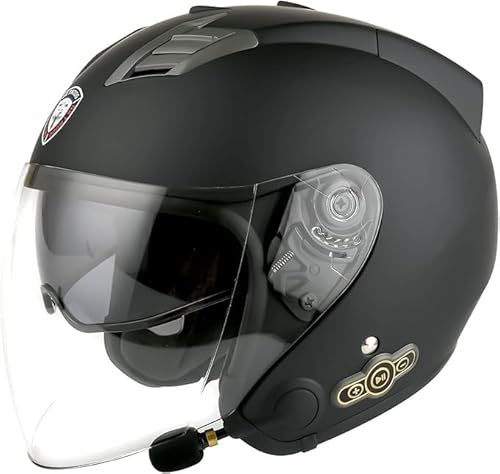 BYOUQ Casco Bluetooth integrato per adulti, casco jet scooter certificazione ECE, casco scooter, casco jet uomo e donna con doppia visiera F, M57-58CM