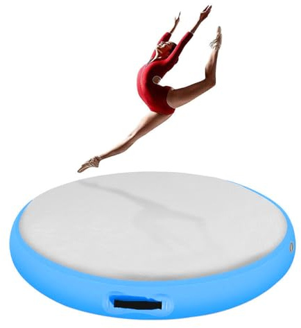 TOSPORT Inflatable Gymnastic Air Spot Mat 3.3FT Tumbling Exercise Yoga Training Mat With Pump 8 Thick Inflatable Round Springboard Air Roller Blue Gym Floor Track For Home Use/Cheerleading/Water