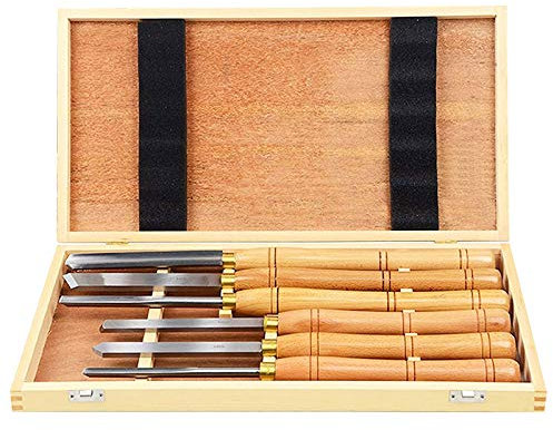 Ensemble de ciseaux à bois 6 pièces pour le travail du bois, ensemble de ciseaux de tour en acier HSS, accessoires de tournage sur bois, outils de tournage sur bois avec manche en hêtre dans une boî