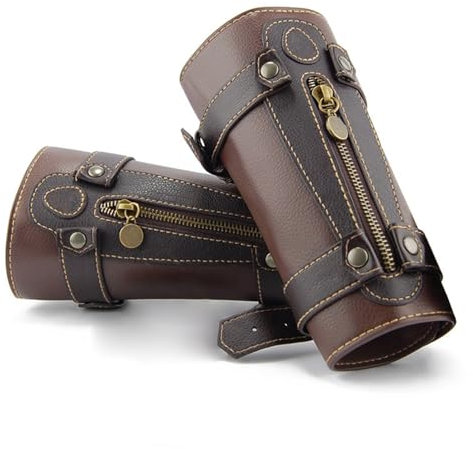 MDFCZXP Mittelalter Punk Retro Herren Arm Guard Armschiene, Leder Boxhandschuhe Bogen Hand Schießhandschuh,Braun,15cm