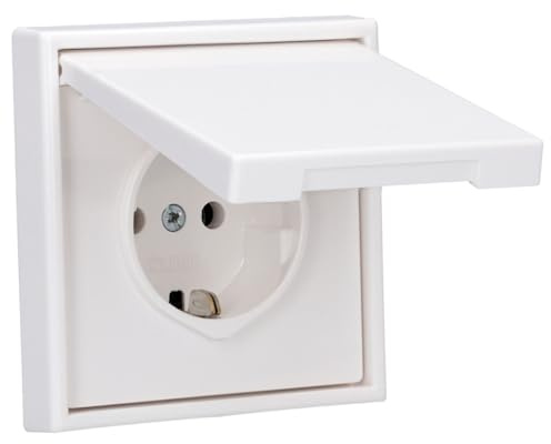 JUNG Serie LS Steckdose mit Klappdeckel Set Alpinweiß | mit LS1520KLWW SCHUKO Steckdose mit Klappdeckel, LS981WW Rahmen 1-fach