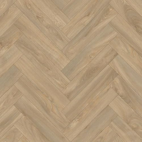 VINYL FLOORING UK Sepia Herringbone Brown Wood Effect Anti-Slip Vinyl Flooring For Kitchen, Bathroom, Dinning Room, 1.9mm Thick Vinyl Sheet -1 X 3 mt
