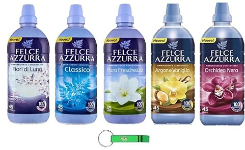 Felce Azzurra Pacchetto Test - Ammorbidente Concentrato - Profumo Concentrato - 45 lavaggi - 15 x 900 ml + Beni Culinari Portachiavi Gratis