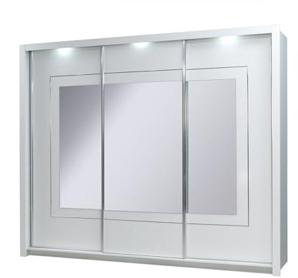 Lomadox Schlafzimmer Kleiderschrank Schwebetürenschrank in weiß Hochglanz PALINURO-166, 208cm breit