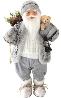 X-MAS Weihnachtsmann 60 cm grau mit Brille Teddy Lampe & Sack Santa Claus