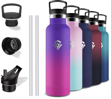 Grsta Thermosflasche, 500ml Trinkflasche Edelstahl, mit Strohhalm, BPA-Frei, Auslaufsicher, Doppelwandige Vakuumisolierte, Wasserflasche für Schule, Reisen, Camping, Büro