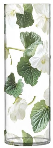 Weiße Begonie, grüne Blätter, Kunststoff-Blumenvasen, 30 x 9 cm, kleine Vase, unzerbrechliche Vase für Wohnzimmer, Zuhause, Küche, Wohnzimmer, Dekoration