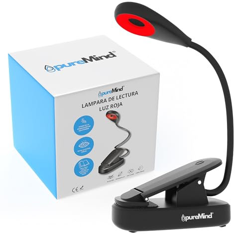 Puremind Lampe de Lecture Rouge Anti Lumière Bleue + Col Flexible 360° + USB Rechargeable – 3 Intensités Lampe Livre pour Lire au Lit Sans Fatigue Visuelle