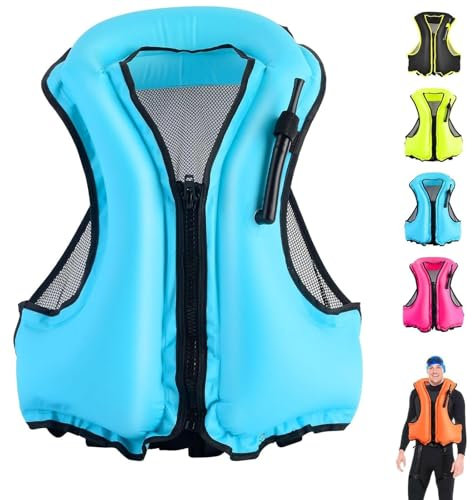 FOVIGUO Giubbotto da Snorkeling per Adulti, Giubbotto da Nuoto Gonfiabile Adulti e Adolescenti, Giubbotto da Nuoto e Giubbotto di galleggiamento Portatile per Snorkeling, Nuoto, Kayak, Barca(Blue)