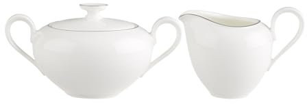 Villeroy & Boch Anmut Platinum No. 1 Ensemble de Lait et de Sucre de 180 ML et sucrier de 290 ML, Vaisselle de Service à Bord Platine, Porcelaine de qualité supérieure, Blanc/argenté