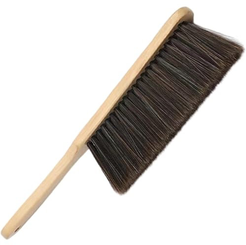 Hand Broom, Hand Brush with Ergonomic Wooden Handle, 14 Inch Soft Horsehair Multipurpose Upholstery Brush for Bed Sheet, Sofa and Lamp Shades Horsehair Bench Upholstery Whisk Broom