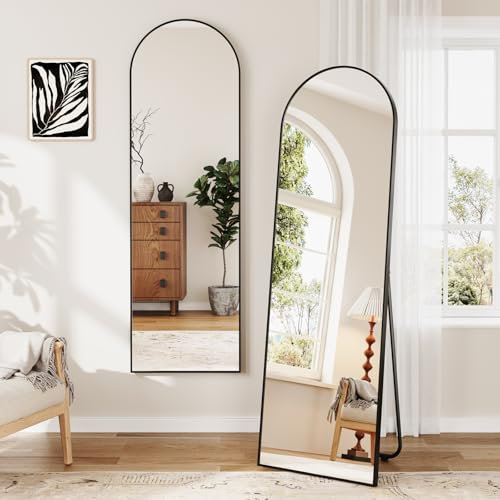 Dripex Ganzkörperspiegel, 160 x 50 cm Standspiegel, Wandspiegel oder Bogenspiegel mit Ständer, robuster Aluminiumrahmen, großer Ankleidespiegel für Schlafzimmer, Wohnzimmer, Schwarz