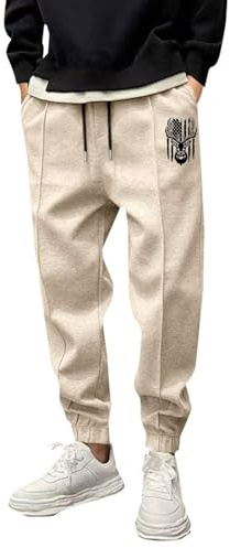 Generisch Pantalon de jogging épais et chaud pour homme - Pantalon de survêtement rembourré, beige, L