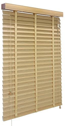 Generisch Holz Jalousie Innen Holzjalousie Verdunkelung 180x180 80x130 90x130 65x160 125x180cm Hochwertige Büro Schalusie Echtholz Fenster Rollo für Haus Fenster 5cm Lamellen(Hellbraun)